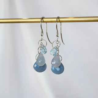 Blue Triple Drop Gem Earrings