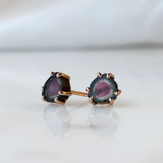 Rose Gold Watermelon Tourmaline Slice Stud Earrings