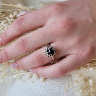 Black Rose Cut Diamond Halo Ring
