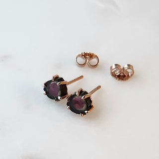 Rose Gold Watermelon Tourmaline Slice Stud Earrings