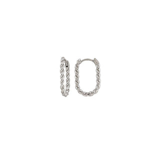 18MM Twisted White Gold Oval Hoops