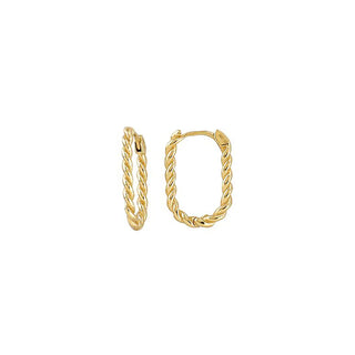 15MM Twisted Yellow Gold Oval Hoops