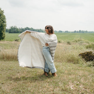Fleece Lined Crinkle Throw - Charcoal Stripe