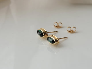 Blue Green Tourmaline Stud Earrings