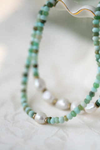 Aqua Necklace With 3 Pearls