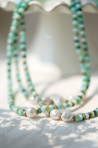 Aqua Necklace With 3 Pearls