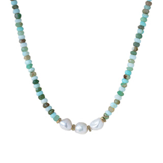 Aqua Necklace With 3 Pearls