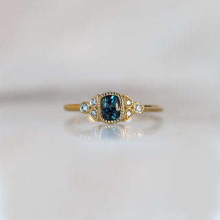 Teal Sapphire Diamond Leaf Ring