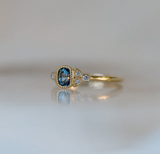 Teal Sapphire Diamond Leaf Ring