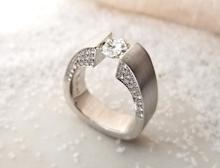 Hand Fabricated Contemporary Inspired Tension Set Diamond Ring