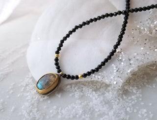 Labradorite On Black Spinel Beaded Necklace