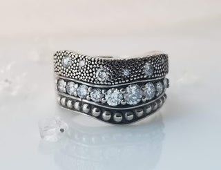 Modern Vintage Inspired Wide Starlight Diamond Band
