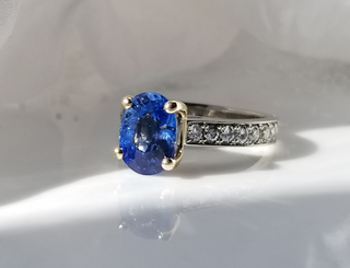 Contemporary Inspired Blue Sapphire And Diamond Ring