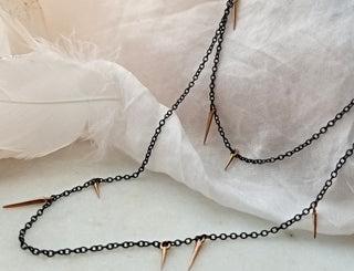 Oxidized Sterling Silver And Rose Gold Point Scatter Necklace
