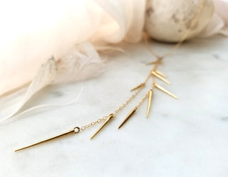 Yellow Gold Small Point Long Drop Necklace