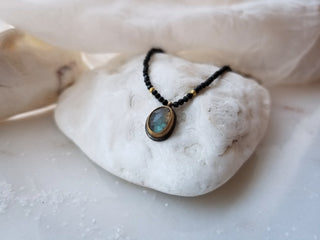 Labradorite On Black Spinel Beaded Necklace