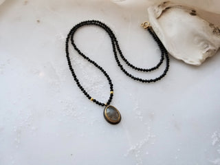 Labradorite On Black Spinel Beaded Necklace