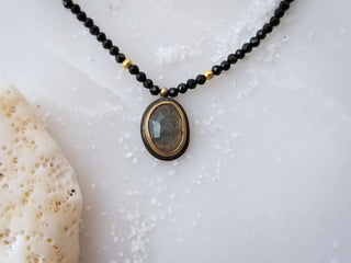 Labradorite On Black Spinel Beaded Necklace