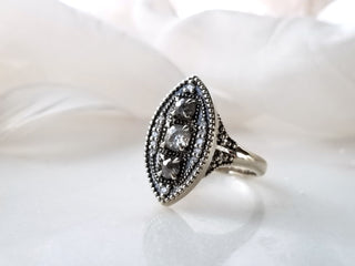 Salt & Pepper Rose Cut Diamond Trio Ring