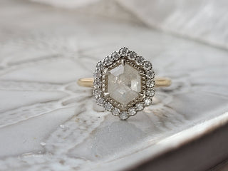 Milky White Hexagon Rose Cut Diamond Ring