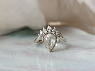 Milky White Rose Cut Diamond Curved V-Ring