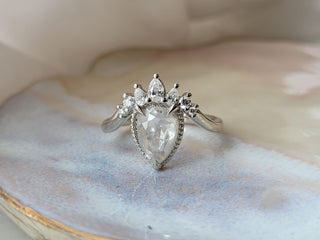 Milky White Rose Cut Diamond Curved V-Ring