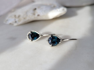 Pear Shaped Teal Sapphire Drop Earrings