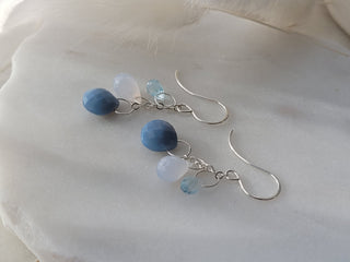 Blue Triple Drop Gem Earrings