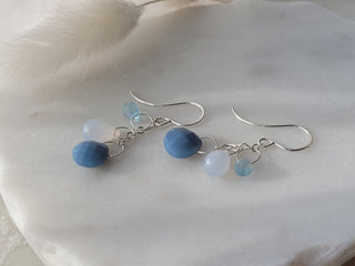 Blue Triple Drop Gem Earrings