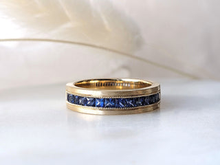 Princess Cut Blue Sapphire Band