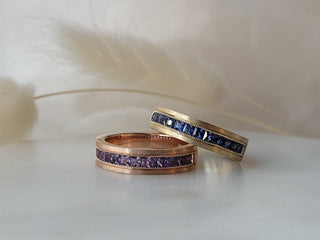 Princess Cut Blue Sapphire Band