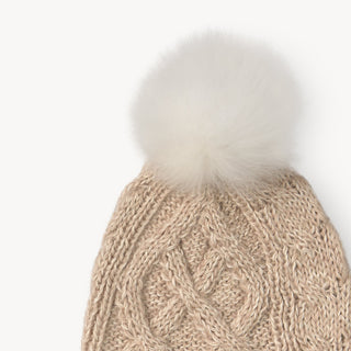 Hand-Knit Alpaca Pom Hat - Champagne