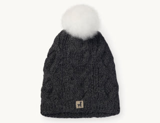 Hand-Knit Alpaca Pom Hat - Charcoal