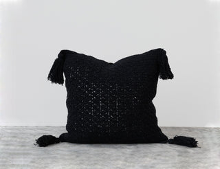 Crochet Pillow With Tassels - Black