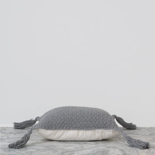 Crochet Pillow With Tassels - Grey
