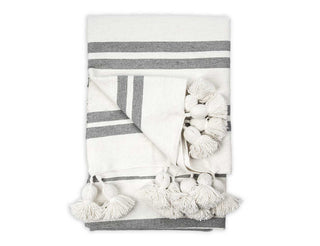 Moroccan Pom Pom Blanket - Racer White