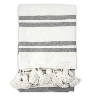 Moroccan Pom Pom Blanket - Racer White