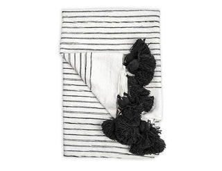 Moroccan Pom Pom Blanket - Sketched Charcoal