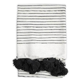 Moroccan Pom Pom Blanket - Sketched Charcoal