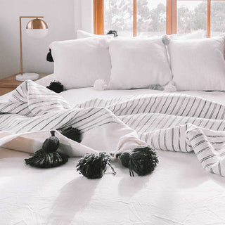 Moroccan Pom Pom Blanket - Sketched Charcoal
