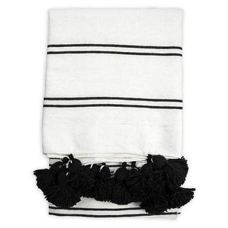 Moroccan Pom Pom Blanket - Double Black