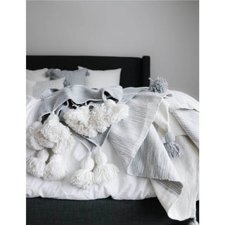 Moroccan Pom Pom Blanket - Double Black