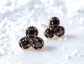 Large Black Diamond Trio Stud Earrings