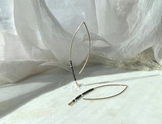 Medium Oxidized Beaded Crescent Earrings Yellow Gold Filled