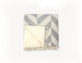 Fleece Lined Large Chevron Throw - Light Grey