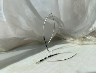 Medium Oxidized Beaded Crescent Earrings Sterling Silver