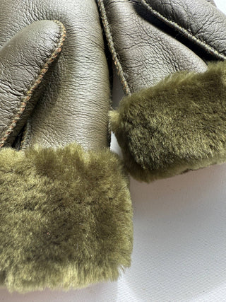 Shearling Mittens- Olive