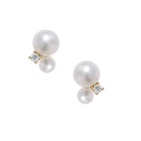 Poppy Finch Double Pearl Diamond Stud Earrings