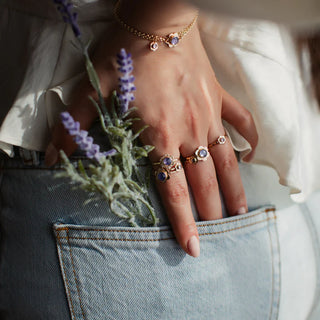 14K Gold-Filled Aquamarine Flower Ring