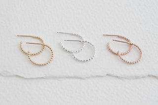 14k Rose Gold Filled Beaded Hoop Earrings - Small